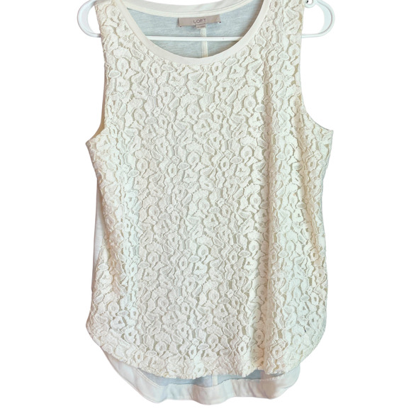Lot of 2 Sz M White Knit Tank Tops WHBM Embellished Loft Lace Good for Layering - Picture 7 of 16